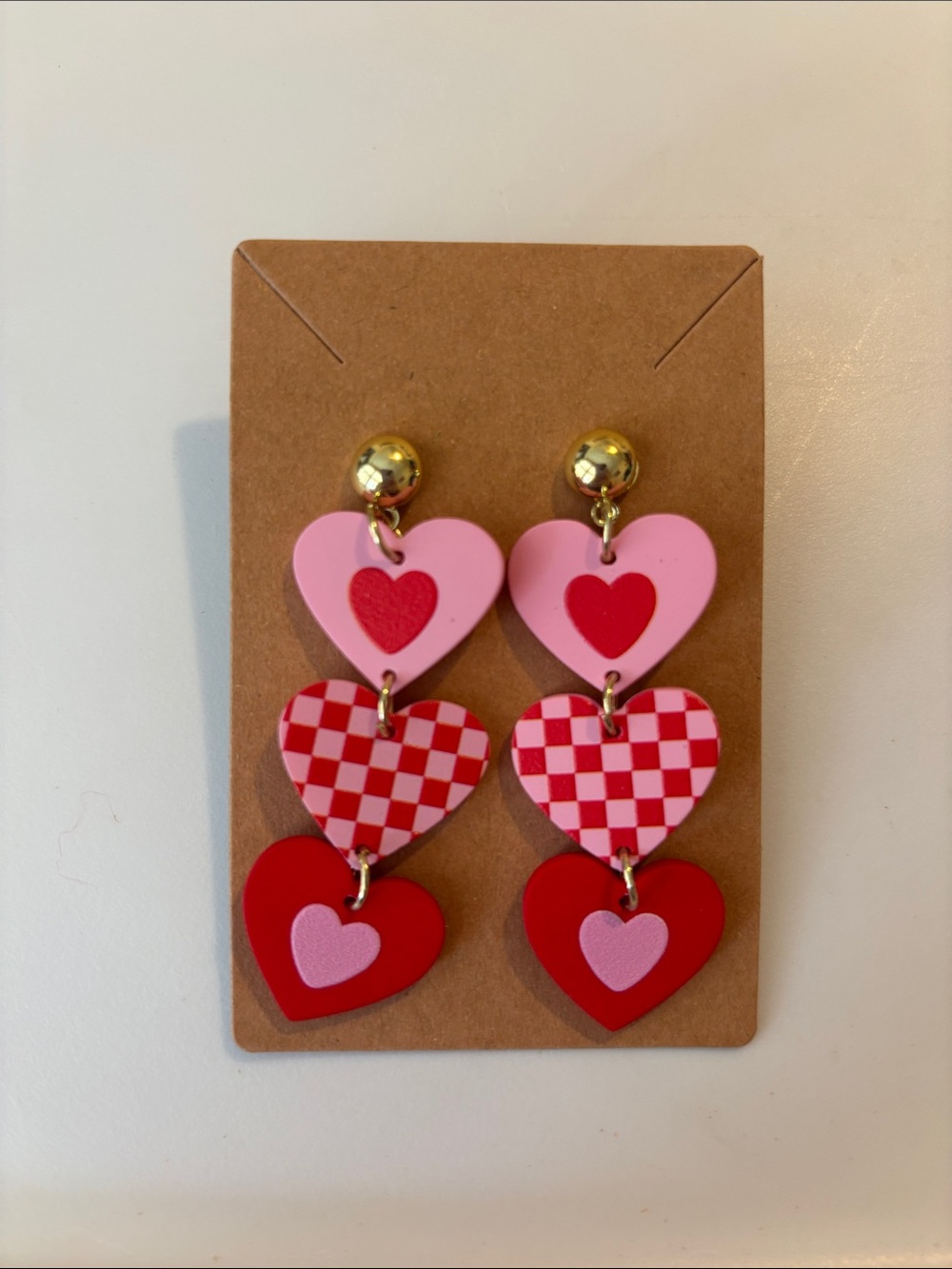 Fashion Jewelry Pink and Red Heart Drop Earrings